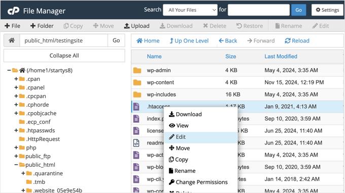 Editing the .htaccess File