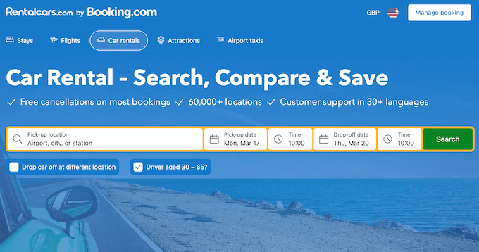 An example of a car rental website An example of a car rental website