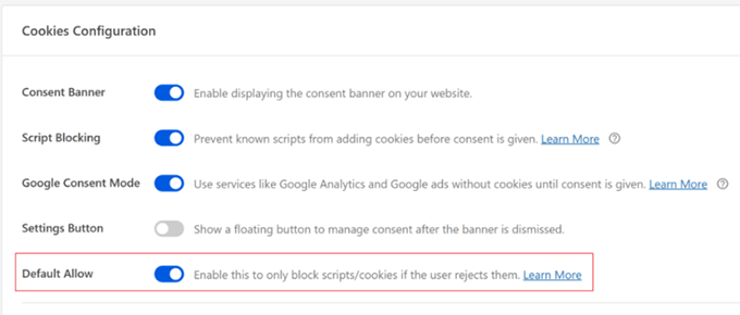 WPConsent default allow option WPConsent default allow option