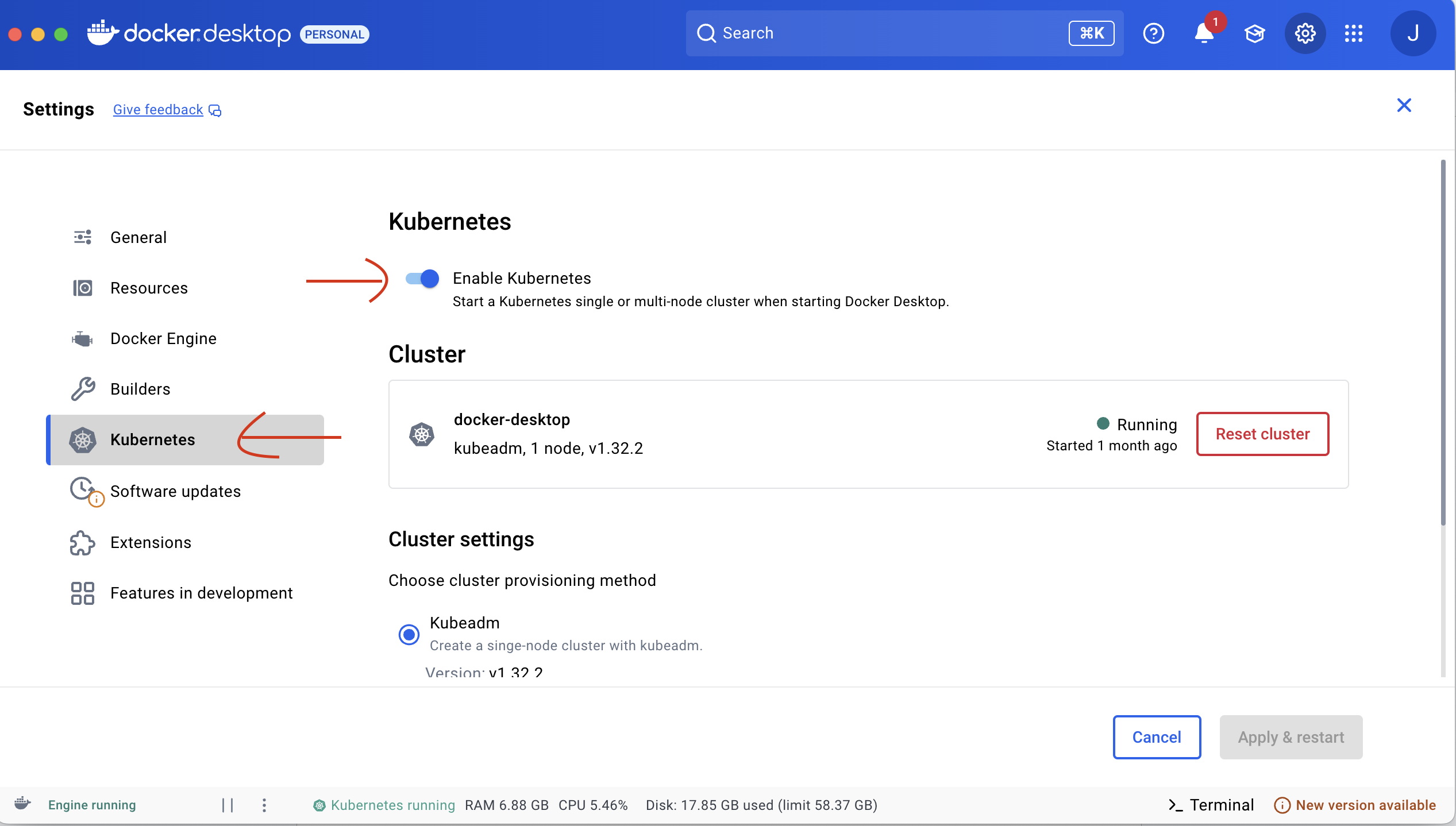 Install Docker Desktop and enable Kubernetes