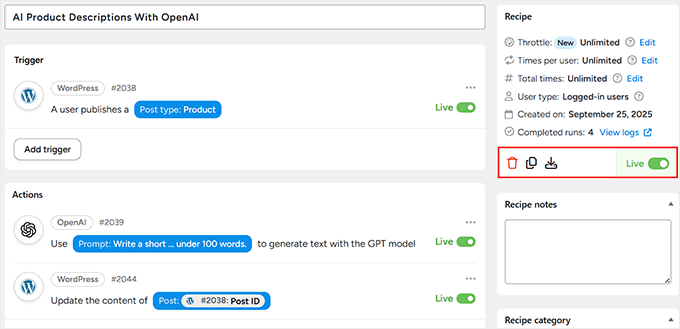 Make your Uncanny Automator and OpenAI recipe live