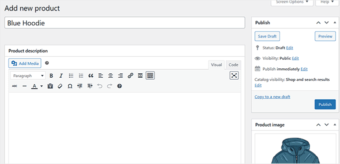 Publish a product without description for testing