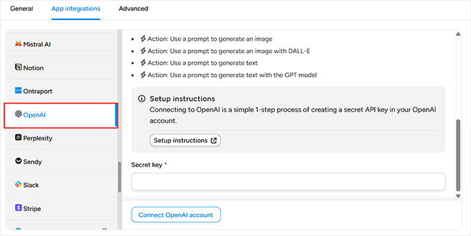 Go to App Integrations and select OpenAI in Uncanny Automator