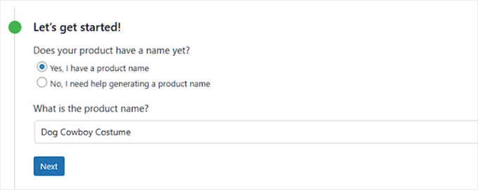 Add product name in the StoreAgent AI product description form