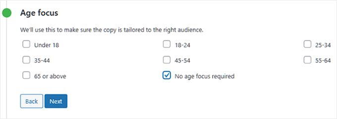Choose age group for your product in StoreAgent