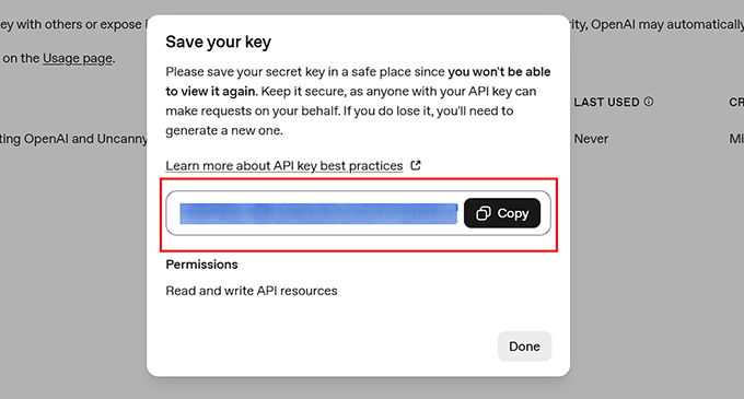 Copy your secret key from OpenAI website