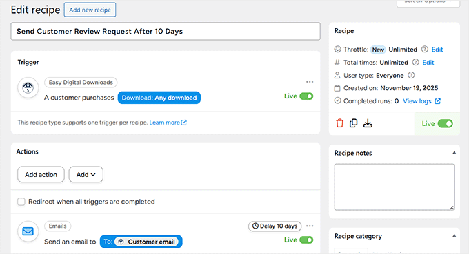 Create post purchase review request recipe in Uncanny Automator Create post purchase review request recipe in Uncanny Automator