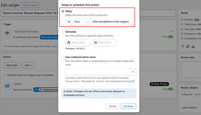 Set a delay period for post purchase review requests in Uncanny Automator Set a delay period for post purchase review requests in Uncanny Automator