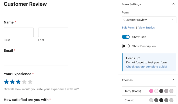 WPForms form settings in block editor WPForms form settings in block editor