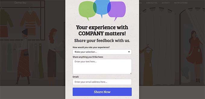 Preview of popup asking for review Preview of popup asking for review