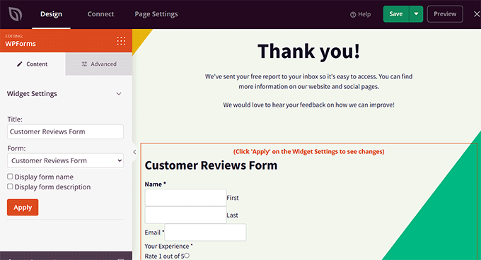 Thank you page with customer reviews form in SeedProd Thank you page with customer reviews form in SeedProd