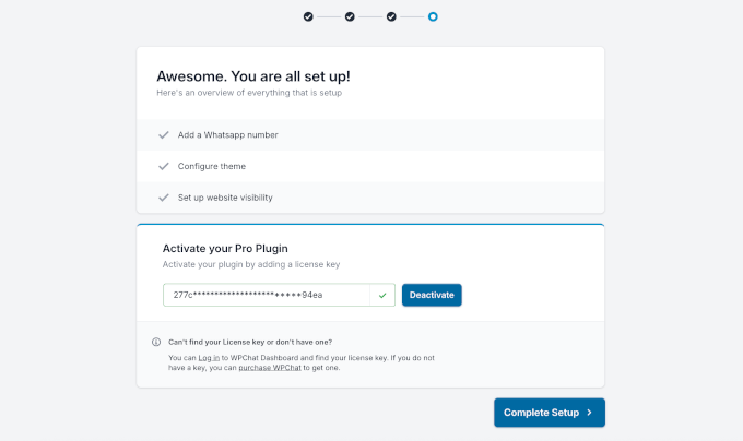 Activating license key and completing WPChat setup