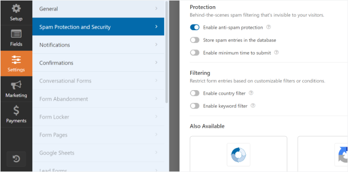 Edit spam and protection settings Edit spam and protection settings