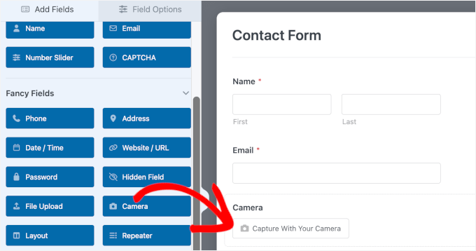 Camera field added to the form