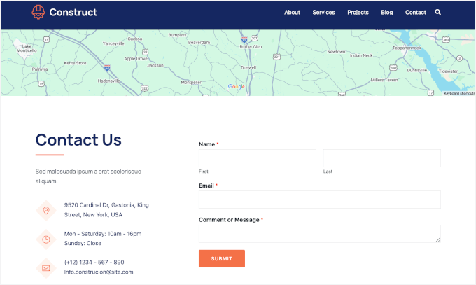 Sydney's contact page with map