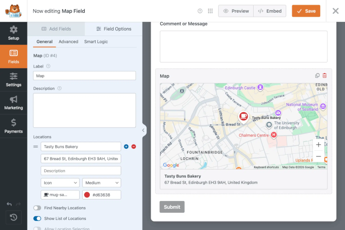 Adding the map field to a form using WPForms Adding the map field to a form using WPForms