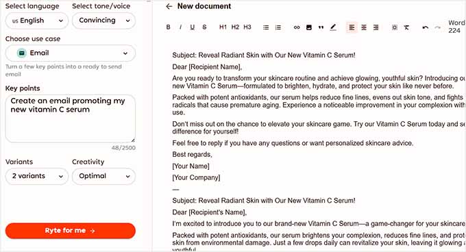 Write content with Rytr