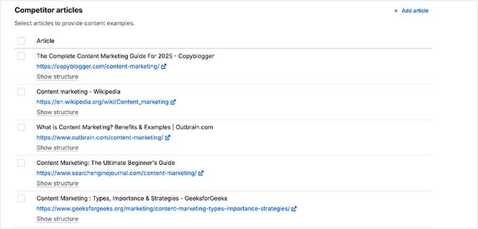 Competitor analysis in Semrush AI Article Generator