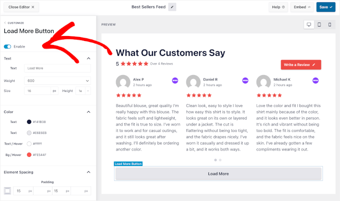 Enabling a Load More button