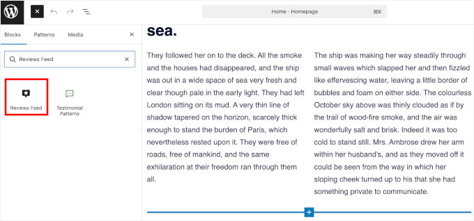 Adding the Reviews Feed block