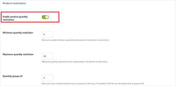 Configure global product restrictions in YITH Configure global product restrictions in YITH