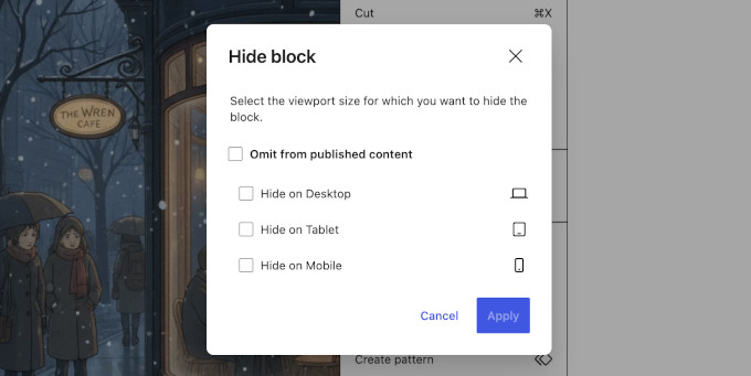 Hide block options