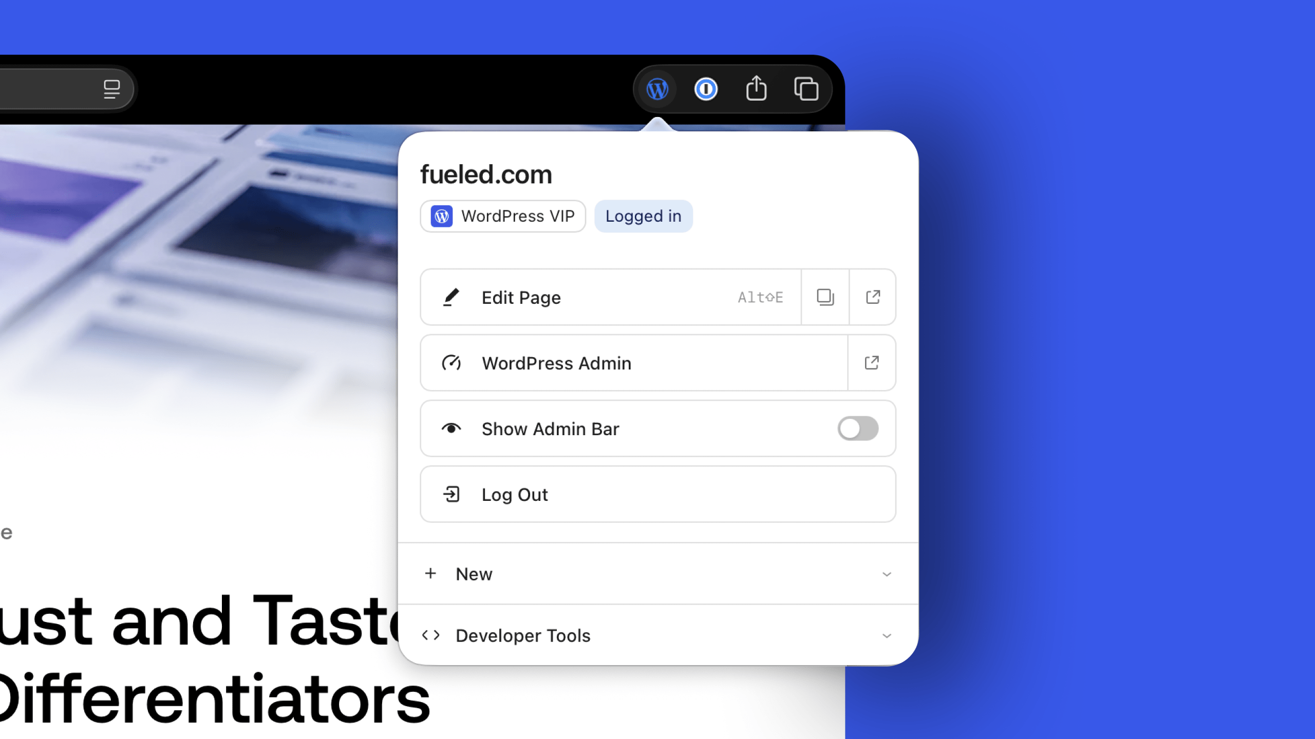 Decorative screenshot of the new WordPress Browser Extension