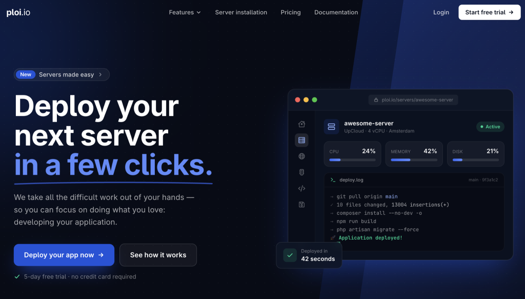 Ploi website homepage