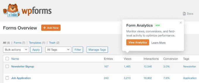 WPForms brings form analytics to your dashboard