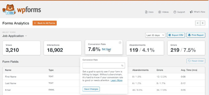 Form analytics dashboard