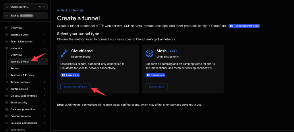 Cloudflare zero trust tunnel and mesh
