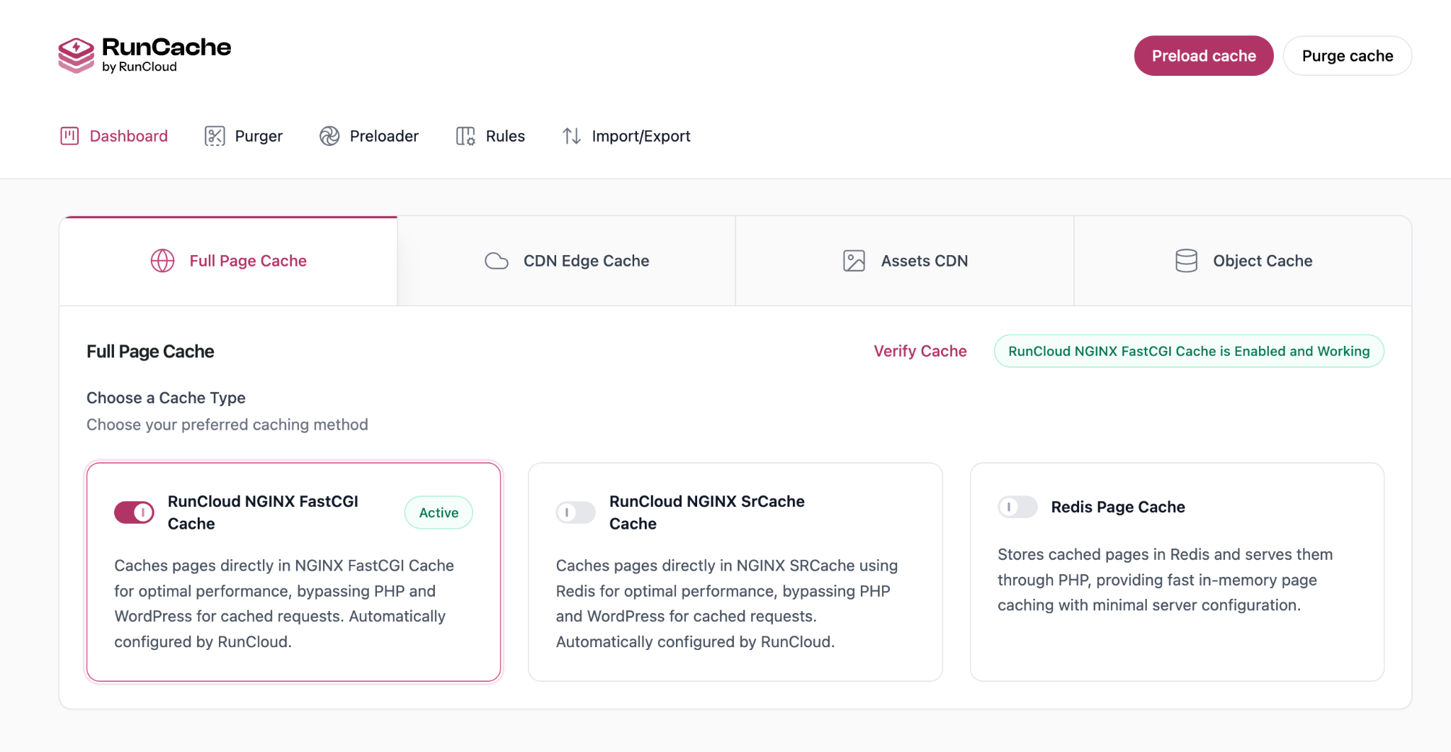 full page caching via runcache